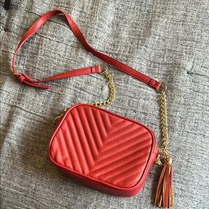 Red Quilted Crossbody Bag with Gold Chain